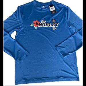 Hurley Men's Long-Sleeve Rash Guard Blue Shirt With UPF 50+ Sun Size Large